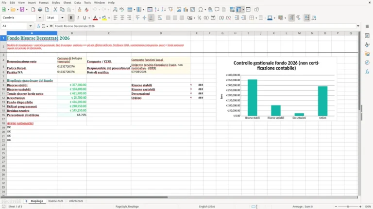 Anteprima di Calcolo del Fondo risorse decentrate 2026 in Excel