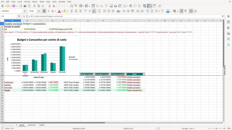 Anteprima di Varianze budget consuntivo – Foglio Excel Gratis (2026)