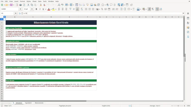Anteprima di Bilanciamento del gelato in Excel con PAC, POD e costi