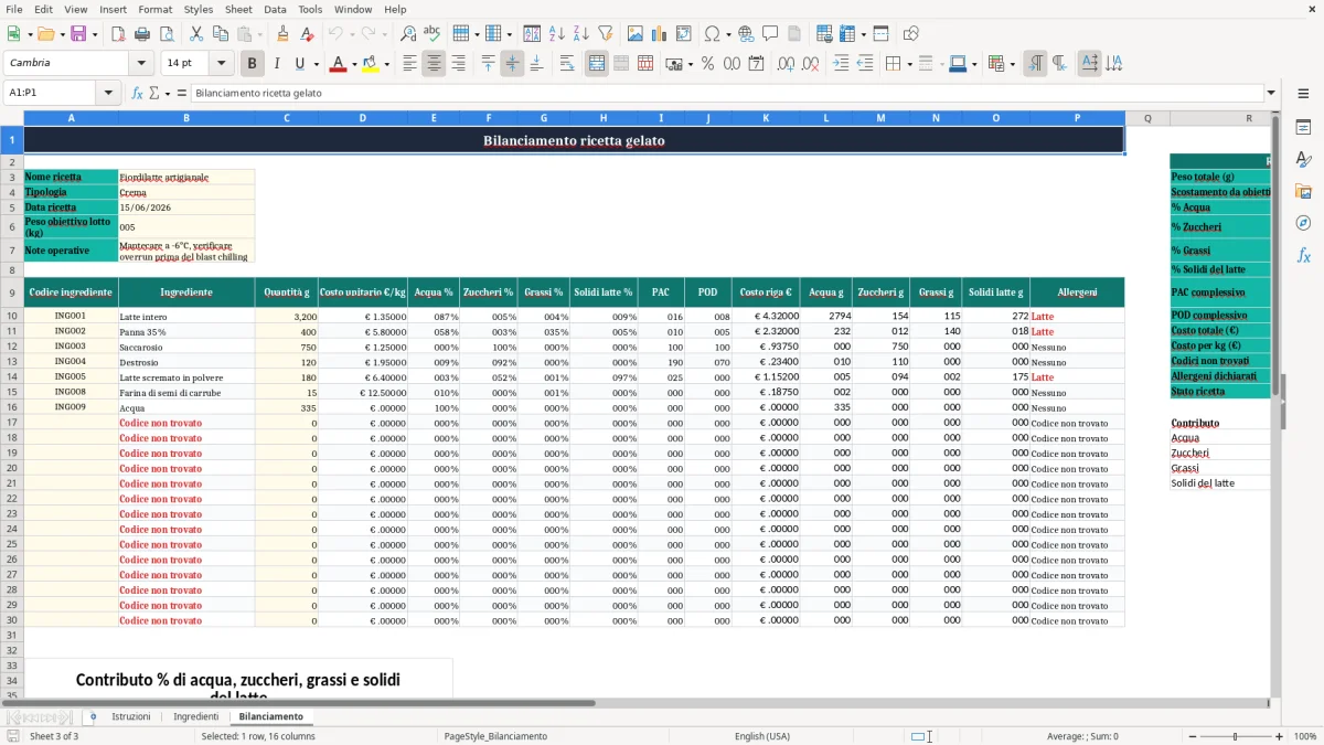 Anteprima del modello Excel Bilanciamento Gelato Excel Gratis — foglio Bilanciamento (immagine 3)