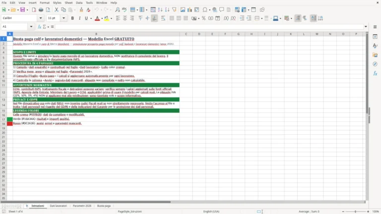Anteprima di Busta paga di colf e badanti in Excel