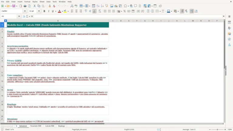 Anteprima di Calcolo del FIRR in Excel per agenti e rappresentanti