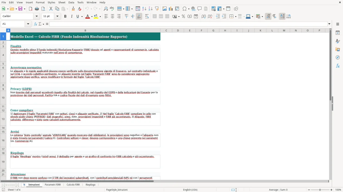 Anteprima del modello Excel Calcolo FIRR in Excel — foglio Istruzioni (immagine 1)