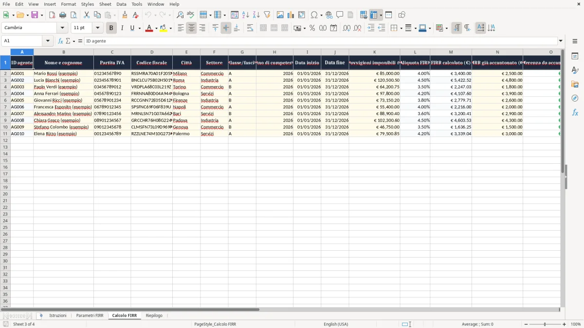 Anteprima del modello Excel Calcolo FIRR in Excel — foglio Calcolo FIRR (immagine 3)