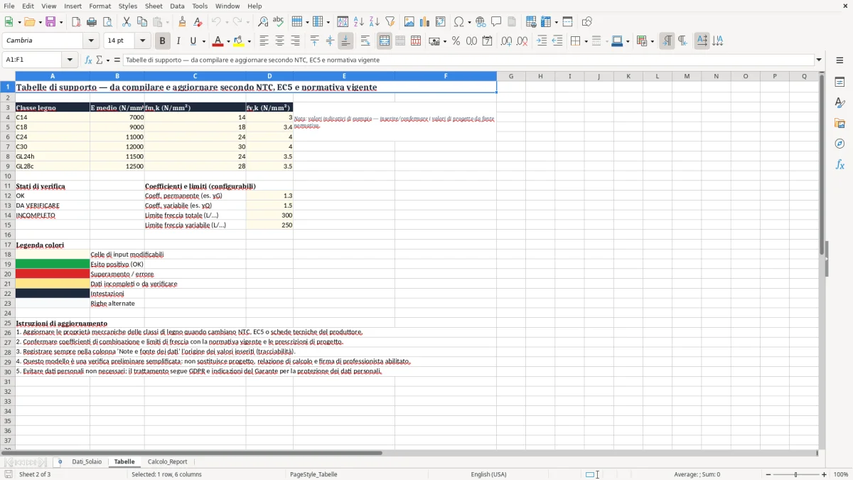 Anteprima del modello Excel Calcolo Solaio in legno EXCEL Gratis — foglio Tabelle (immagine 2)