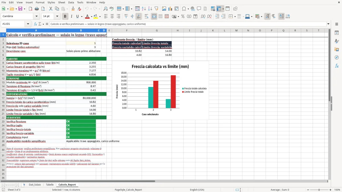 Anteprima del modello Excel Calcolo Solaio in legno EXCEL Gratis — foglio Calcolo_Report (immagine 3)