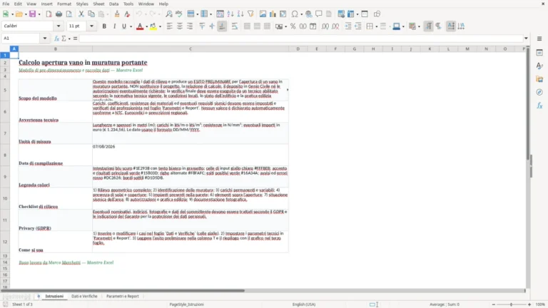 Anteprima di Calcolo preliminare di un’apertura in muratura portante con Excel
