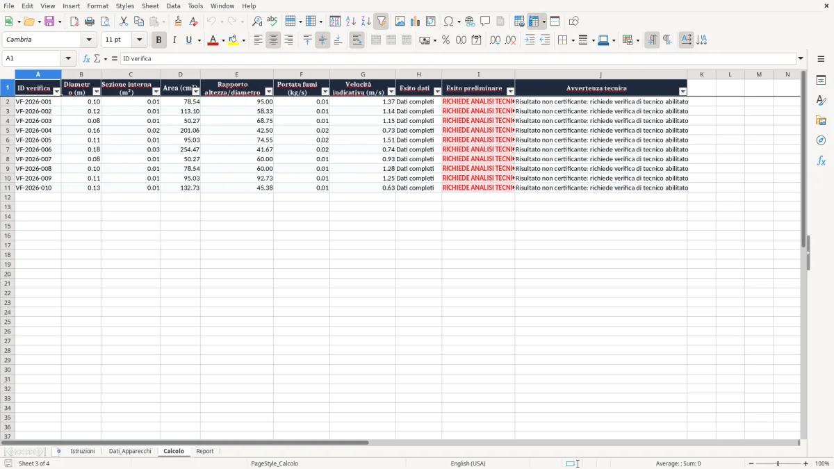 Anteprima del modello Excel Calcolo canna fumaria in Excel — foglio Calcolo (immagine 3)