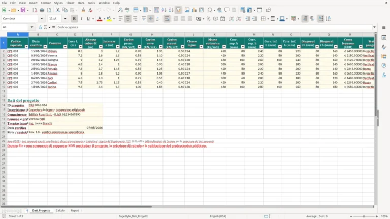 Anteprima di Calcolo preliminare delle capriate in legno con Excel