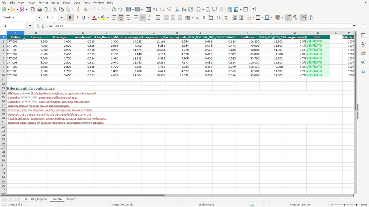 Anteprima del modello Excel Calcolo capriate in legno Excel — foglio Calcolo (immagine 2)