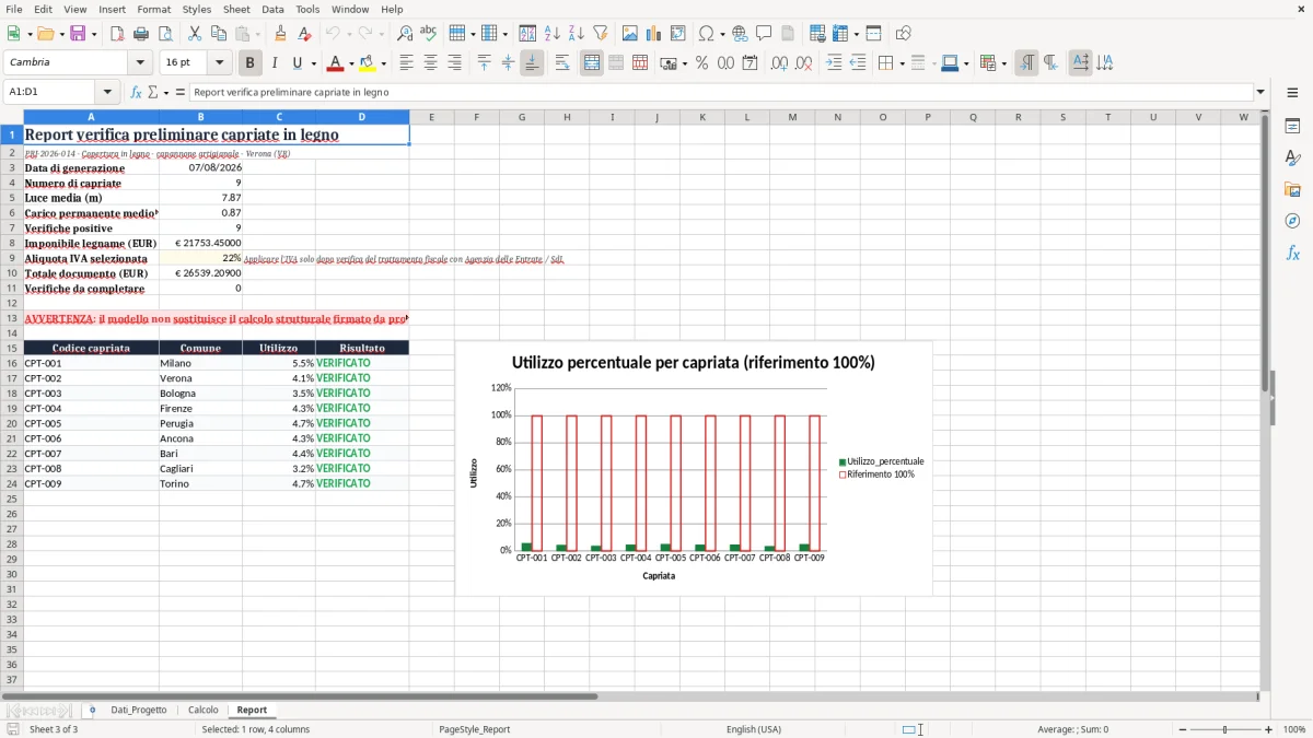 Anteprima del modello Excel Calcolo capriate in legno Excel — foglio Report (immagine 3)