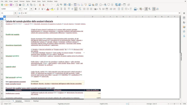 Anteprima di Calcolo del cumulo giuridico delle sanzioni in Excel