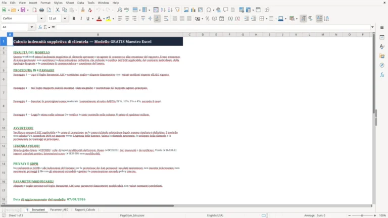 Anteprima di Calcolo dell’indennità suppletiva di clientela in Excel