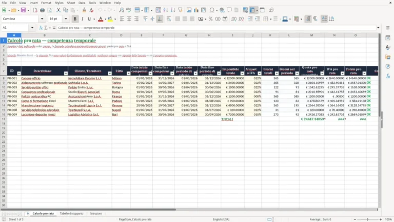 Anteprima di Calcolo pro rata in Excel per imponibile e IVA
