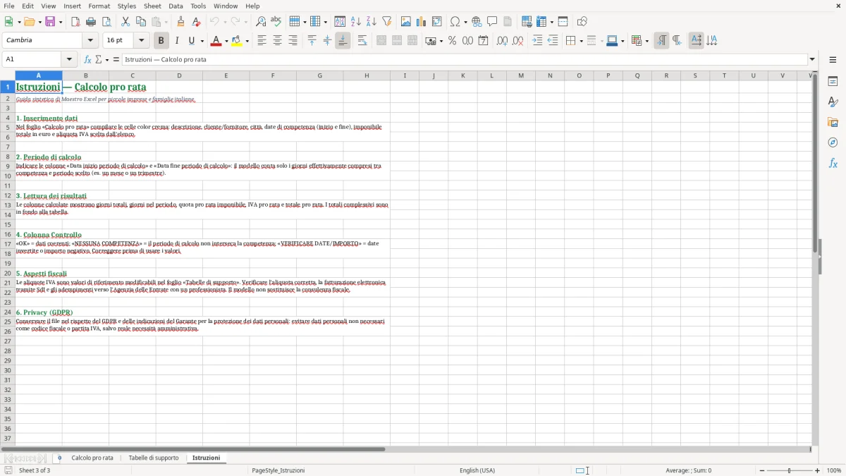 Anteprima del modello Excel Calcolo pro rata in Excel — foglio Istruzioni (immagine 3)