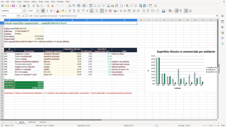Anteprima di Calcolo della superficie commerciale di un immobile in Excel