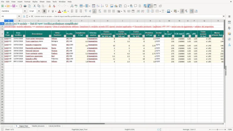 Anteprima di Calcolo preliminare delle travi in acciaio con Excel
