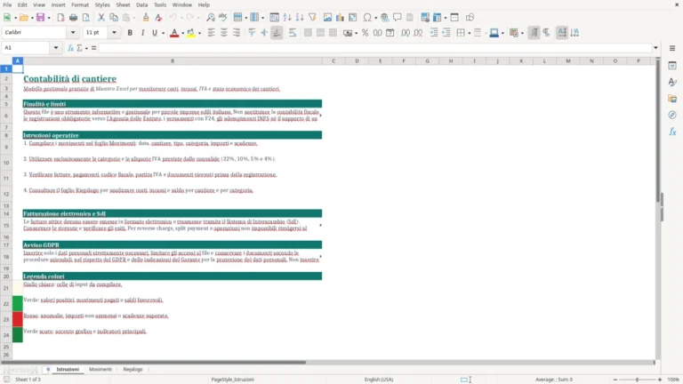 Anteprima di Contabilità di cantiere in Excel