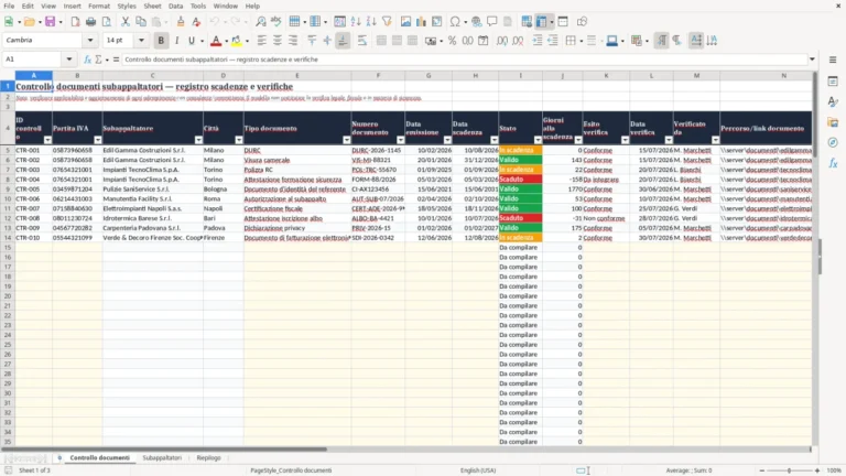 Anteprima di Documenti subappaltatori – Foglio Excel Gratis (2026)