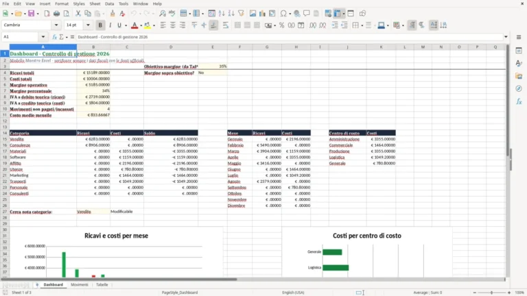 Anteprima di Controllo di gestione in Excel per ricavi, costi e margini