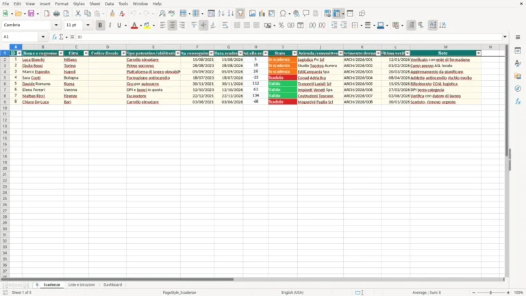 Anteprima di Scadenze patentini Excel – Modello Gratis (2026)