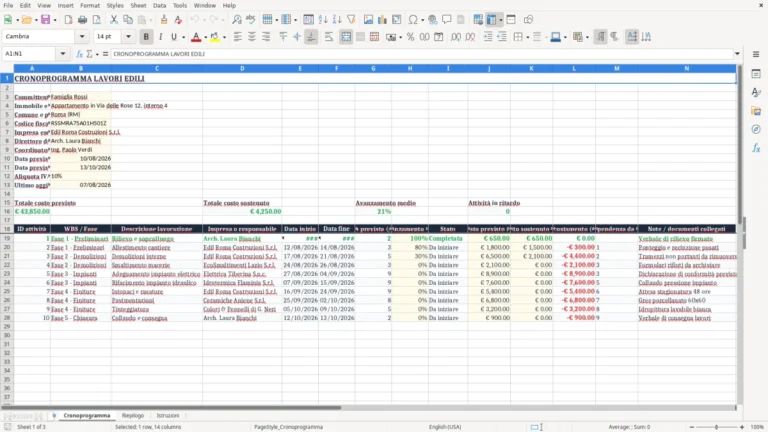Anteprima di Cronoprogramma dei lavori edili in Excel