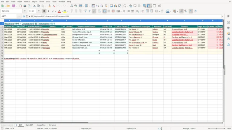 Anteprima di Modello DDT in Excel per i documenti di trasporto