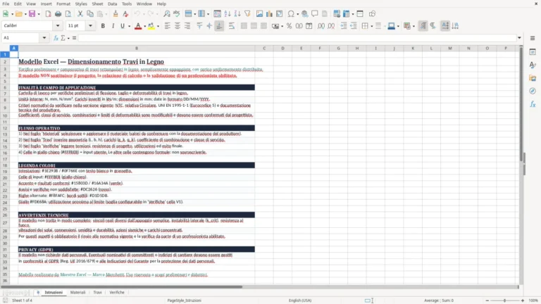 Anteprima di Dimensionamento preliminare delle travi in legno con Excel