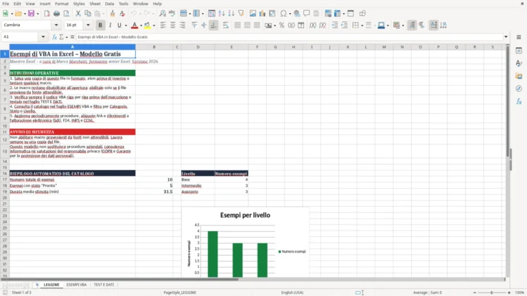Anteprima di Esempi VBA in Excel con macro e istruzioni