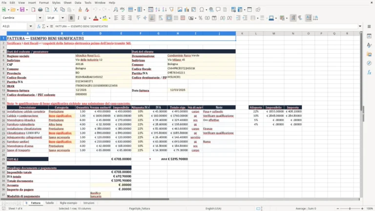Anteprima di Esempio di fattura con beni significativi in Excel