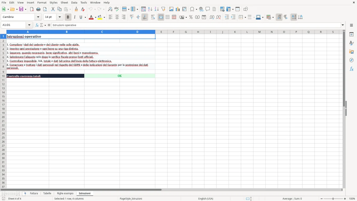 Anteprima del modello Excel Esempio fattura beni significativi Excel — foglio Istruzioni (immagine 4)