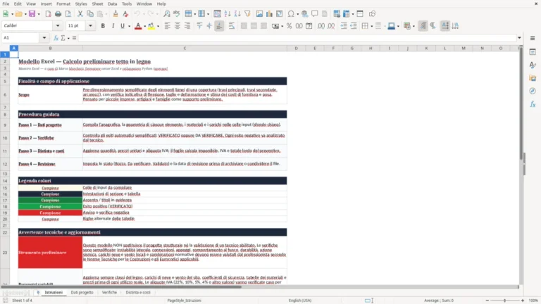 Anteprima di Calcolo preliminare di un tetto in legno con Excel