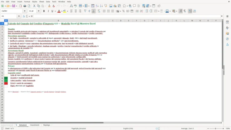 Anteprima di Calcolo del cumulo del credito d’imposta 4.0 in Excel