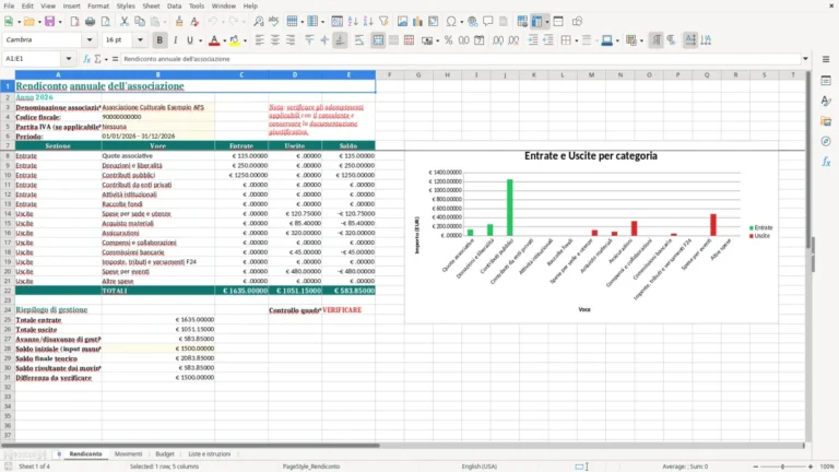 Anteprima di Fac simile di rendiconto per associazione in Excel