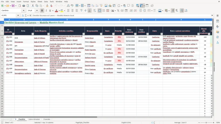 Anteprima di Checklist di sicurezza sul lavoro in Excel per l’Italia