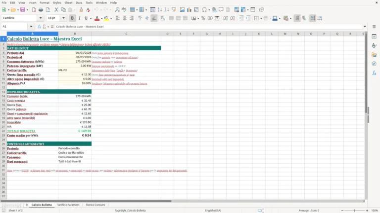 Anteprima di Calcolo della bolletta della luce in Excel