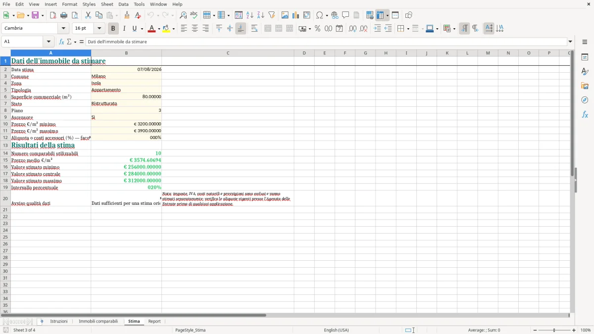 Anteprima del modello Excel Foglio Excel Stima Immobili — foglio Stima (immagine 3)