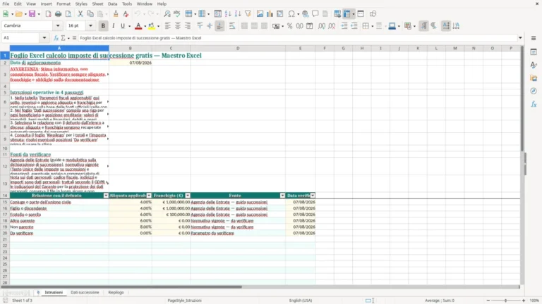 Anteprima di Calcolo delle imposte di successione in Excel