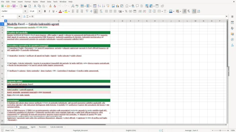 Anteprima di Calcolo delle indennità degli agenti di commercio in Excel