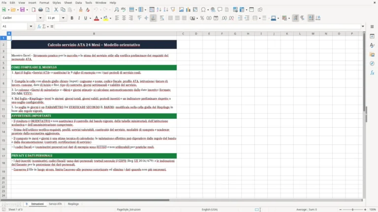 Anteprima di Calcolo del servizio ATA utile per i 24 mesi in Excel