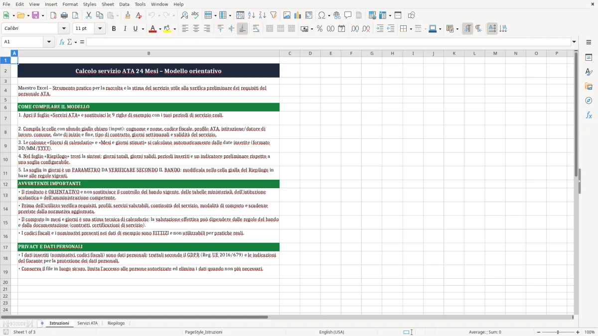 Anteprima del modello Excel Foglio Excel calcolo servizio ATA 24 Mesi — foglio Istruzioni (immagine 1)