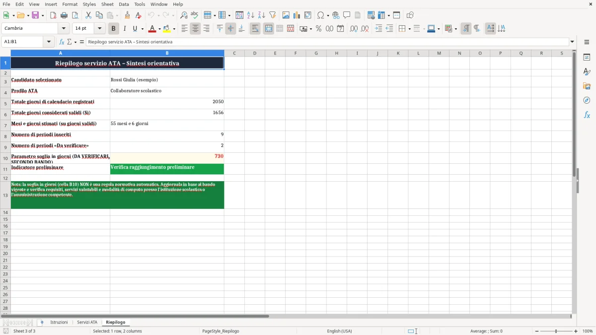 Anteprima del modello Excel Foglio Excel calcolo servizio ATA 24 Mesi — foglio Riepilogo (immagine 3)