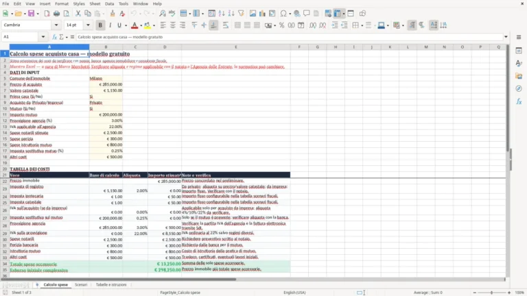 Anteprima di Calcolo delle spese per l’acquisto di una casa in Excel