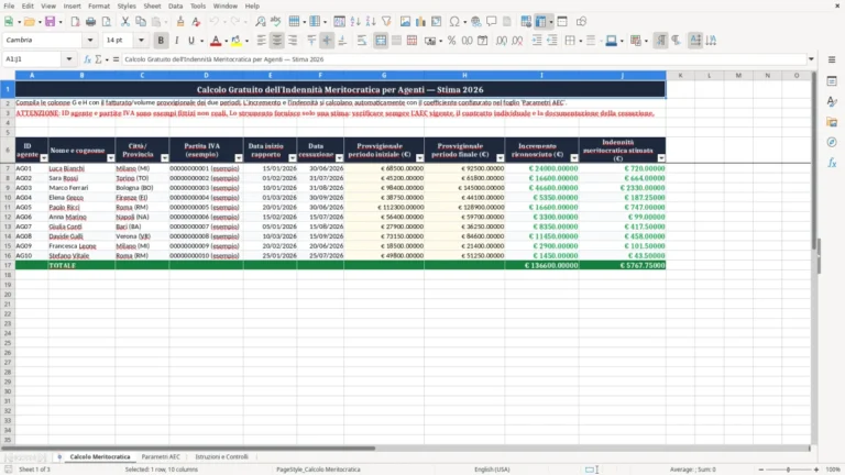Anteprima di Calcolo dell’indennità meritocratica degli agenti in Excel