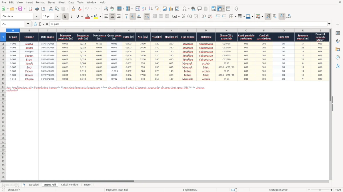 Anteprima del modello Excel Foglio Excel per il Calcolo dei Pali di Fondazione secondo NTC 2018 — foglio Input_Pali (immagine 2)