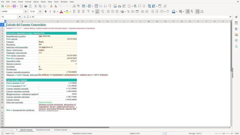 Anteprima di Calcolo del canone concordato in Excel