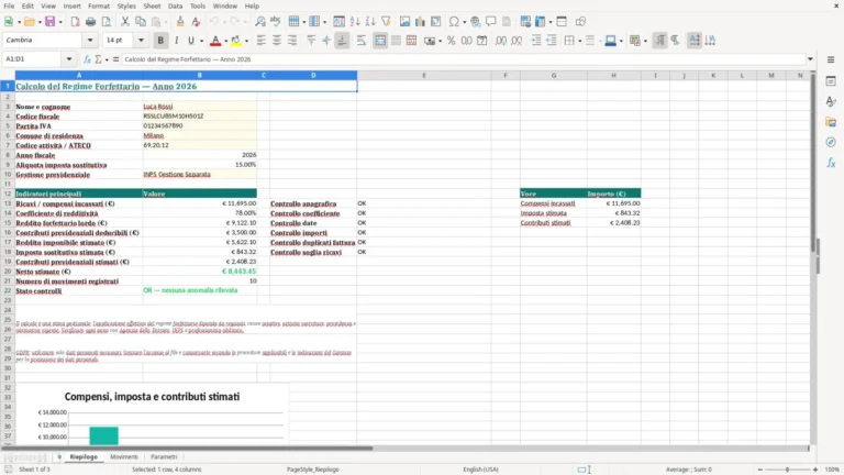 Anteprima di Calcolo del regime forfettario in Excel