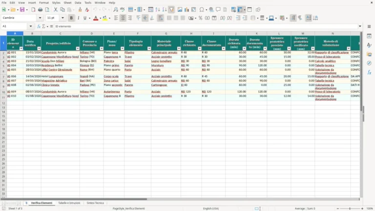 Anteprima di Calcolo della resistenza al fuoco in Excel