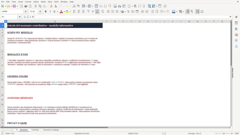 Anteprima di Calcolo del montante contributivo in Excel