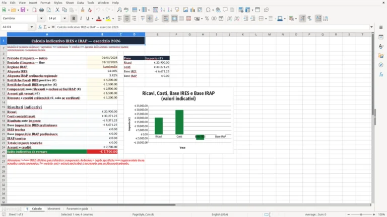 Anteprima di Calcolo di IRES e IRAP in Excel